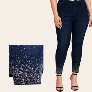 Lane Bryant Rhinestone Hem Skinny Jeans Women’s Plus 22 Dark Wash Stretch Denim